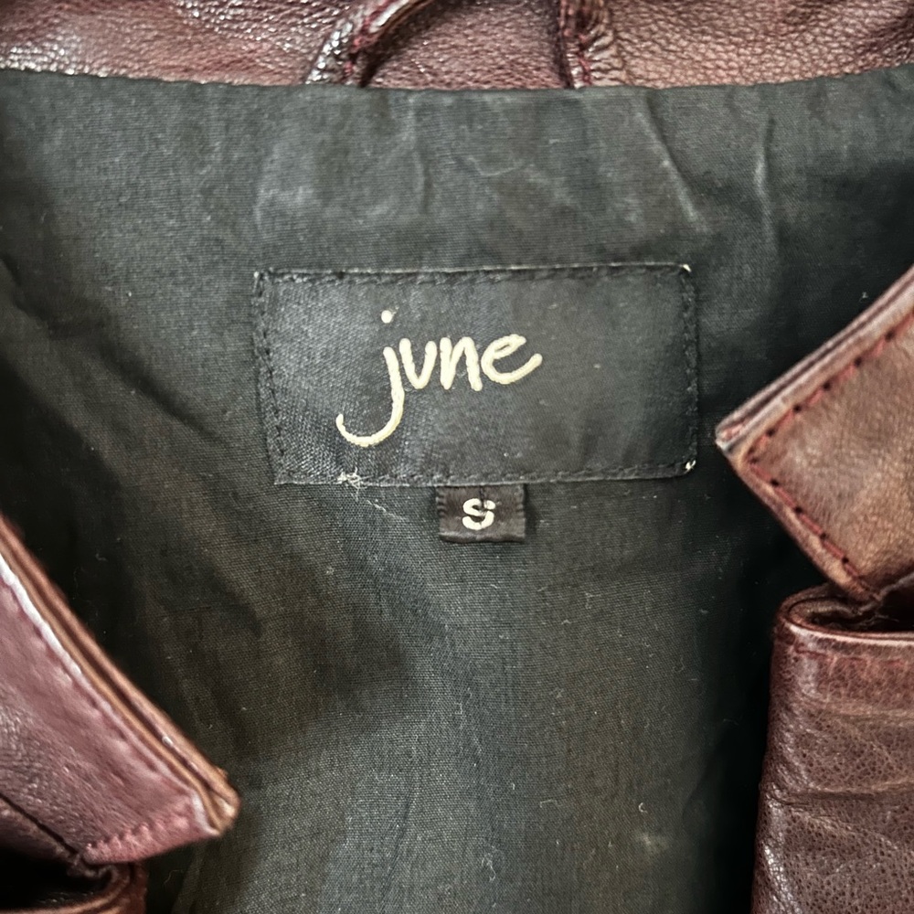 June women’sVegan Leather Moto Jacket in Deep Burgundy - Picture 2 of 4